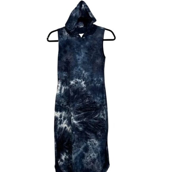 Sleeveless Blue Tie-Dye Hooded Dress With Back Cutout Detail - Picture 1 of 9